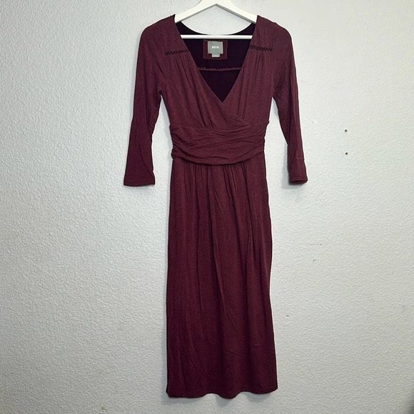 Maeve Anthropologie Galena Burgundy Jersey Knit Midi Dress Womens Size XSmall - Picture 3 of 13